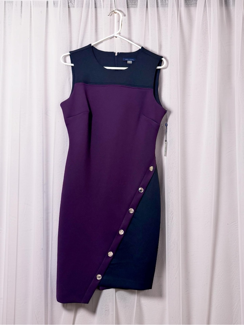 Tommy Hilfiger Colorblock Sheath Dress Purple Navy Sleeveless Size 8 NWT